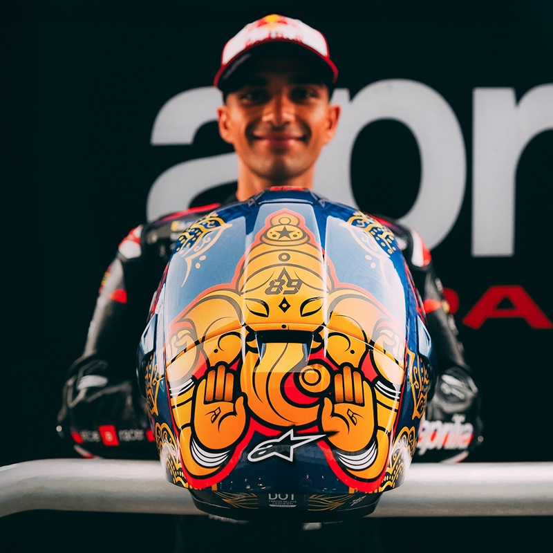 Casco integral de moto Alpinestars Supertech R10 Marthainator edición limitada JORGE MARTIN azul perla oro rojo