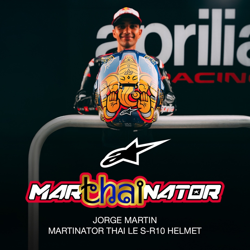 Casco integral de moto Alpinestars Supertech R10 Marthainator edición limitada JORGE MARTIN azul perla oro rojo