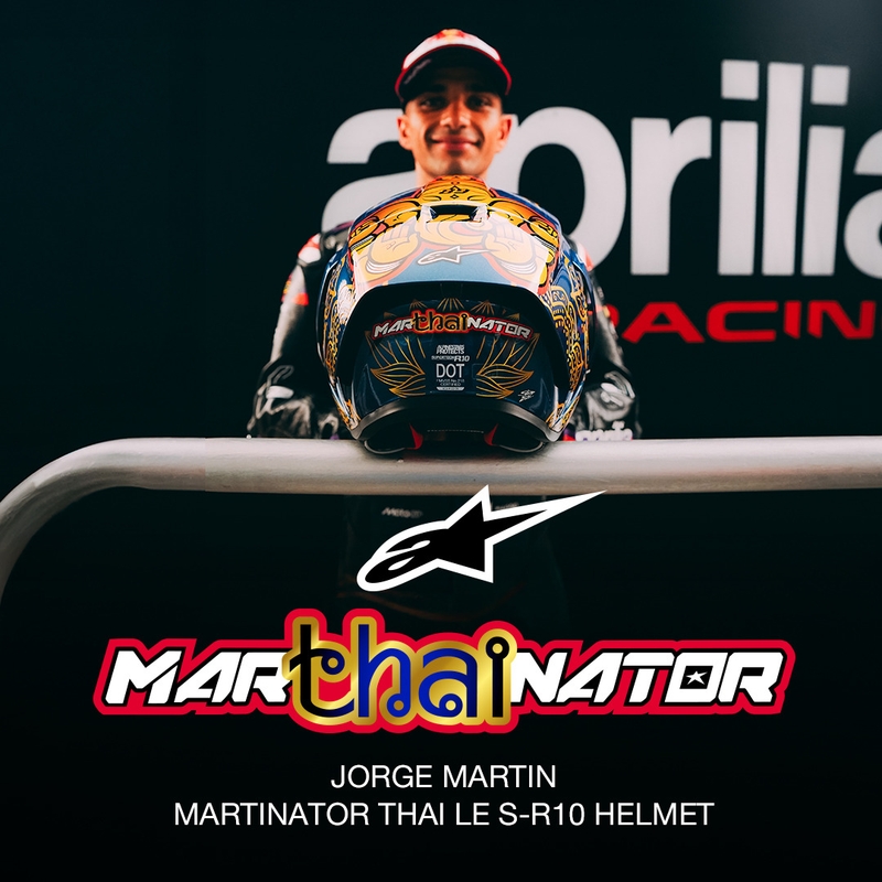 Casco integral de moto Alpinestars Supertech R10 Marthainator edición limitada JORGE MARTIN azul perla oro rojo