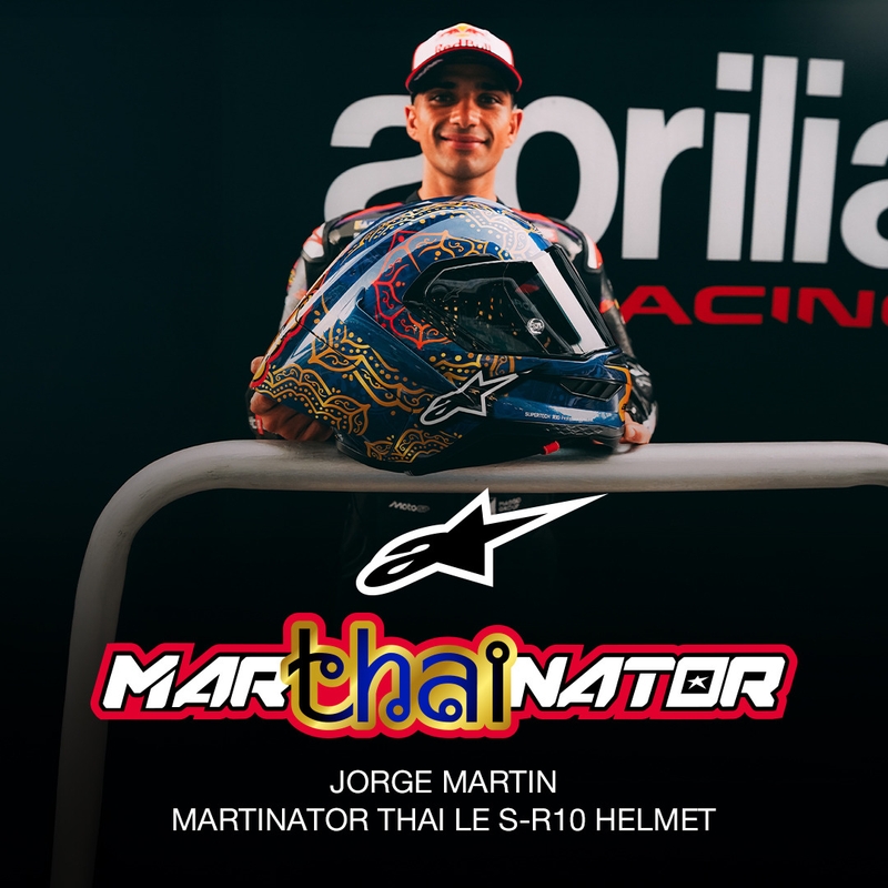 Casco integral de moto Alpinestars Supertech R10 Marthainator edición limitada JORGE MARTIN azul perla oro rojo
