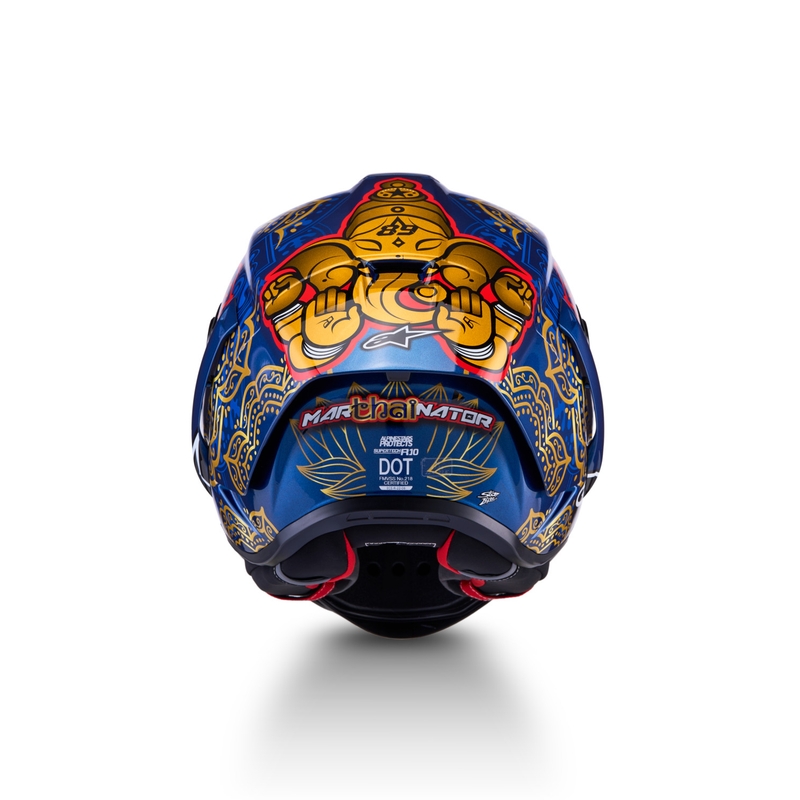 Casco integral de moto Alpinestars Supertech R10 Marthainator edición limitada JORGE MARTIN azul perla oro rojo