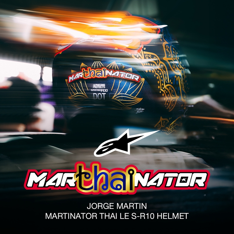 Casco integral de moto Alpinestars Supertech R10 Marthainator edición limitada JORGE MARTIN azul perla oro rojo
