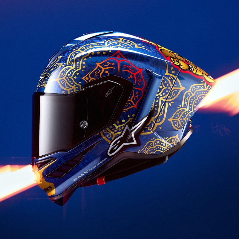 Casco integral de moto Alpinestars Supertech R10 Marthainator edición limitada JORGE MARTIN azul perla oro rojo