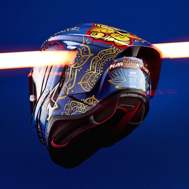 Casco integral de moto Alpinestars Supertech R10 Marthainator edición limitada JORGE MARTIN azul perla oro rojo