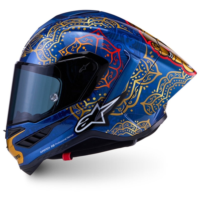 Casco integral de moto Alpinestars Supertech R10 Marthainator edición limitada JORGE MARTIN azul perla oro rojo