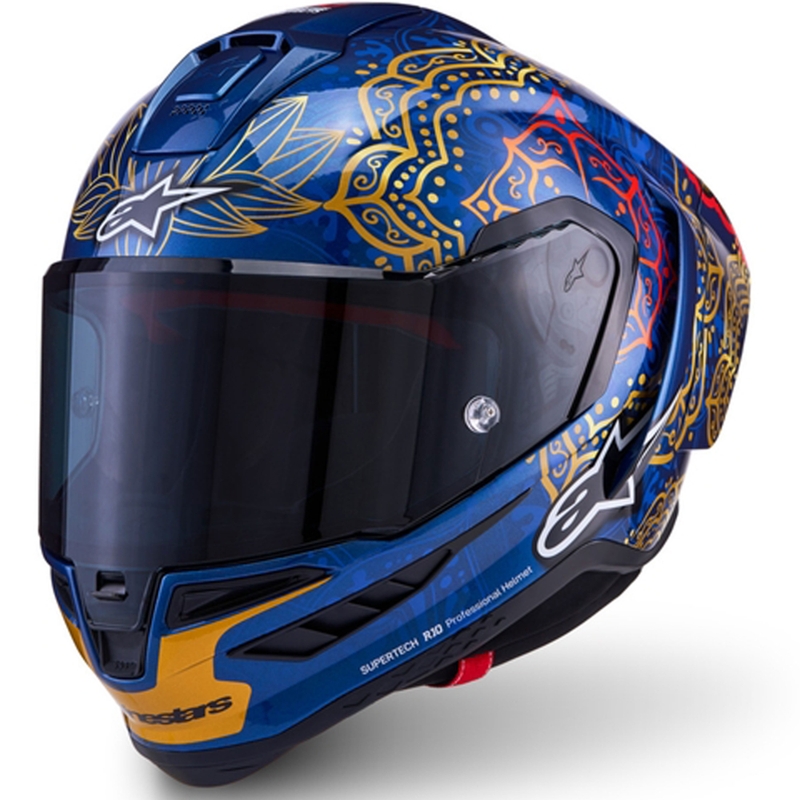 Casco integral de moto Alpinestars Supertech R10 Marthainator edición limitada JORGE MARTIN azul perla oro rojo