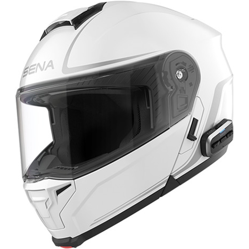 Casco de moto abatible con auriculares SENA Outrush 2 blanco