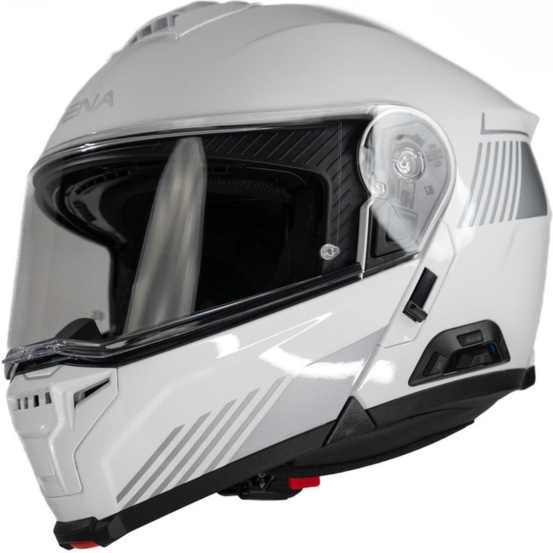 Casco de moto abatible con auriculares SENA Specter blanco