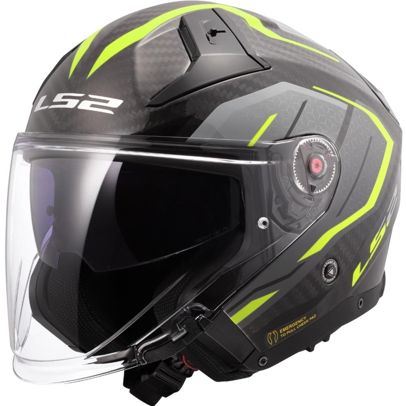 Casco de moto abierto LS2 OF603 Infinity II C Urus amarillo flúor