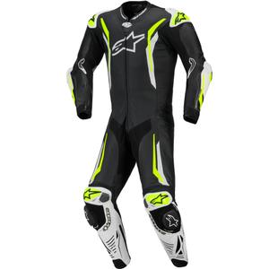 Mono de moto Alpinestars GP TECH V5 de una pieza, de cuero, color negro, blanco y amarillo flúor.