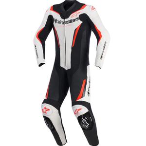 Mono de moto Alpinestars GP FORCE V2 de una pieza, blanco, negro y rojo flúor.