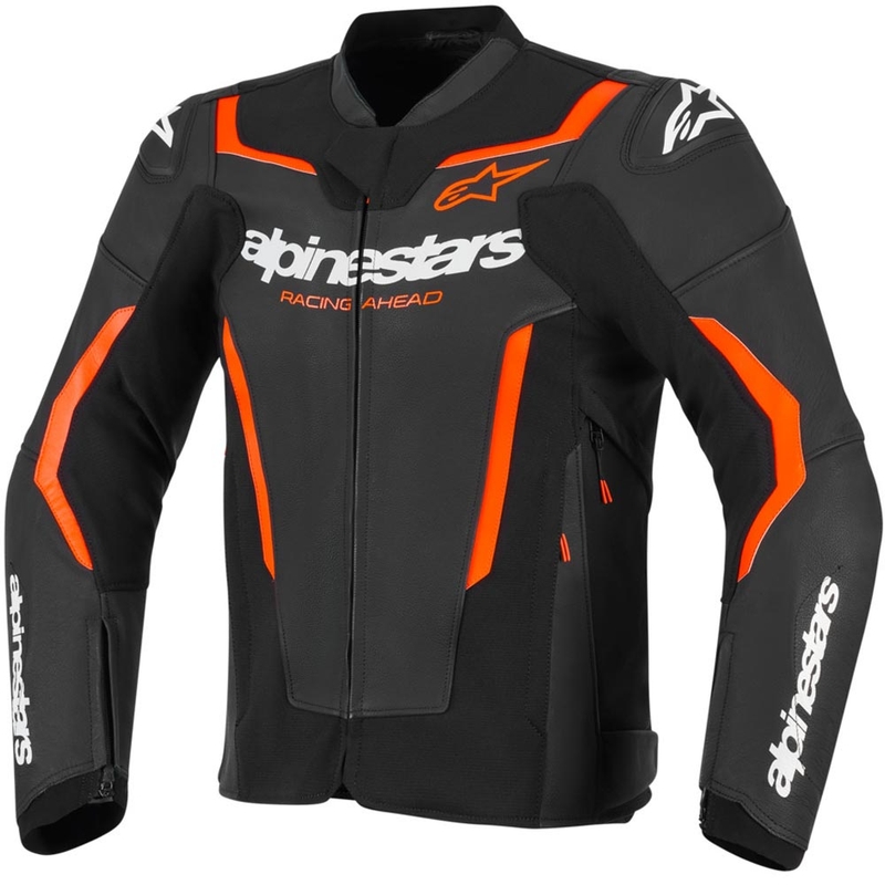 Chaqueta de moto de cuero Alpinestars GP Force V2 negra-rojo flúor-blanca