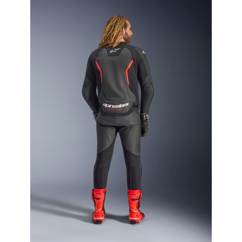 Chaqueta de moto de cuero Alpinestars GP Force V2 negra-rojo flúor-blanca