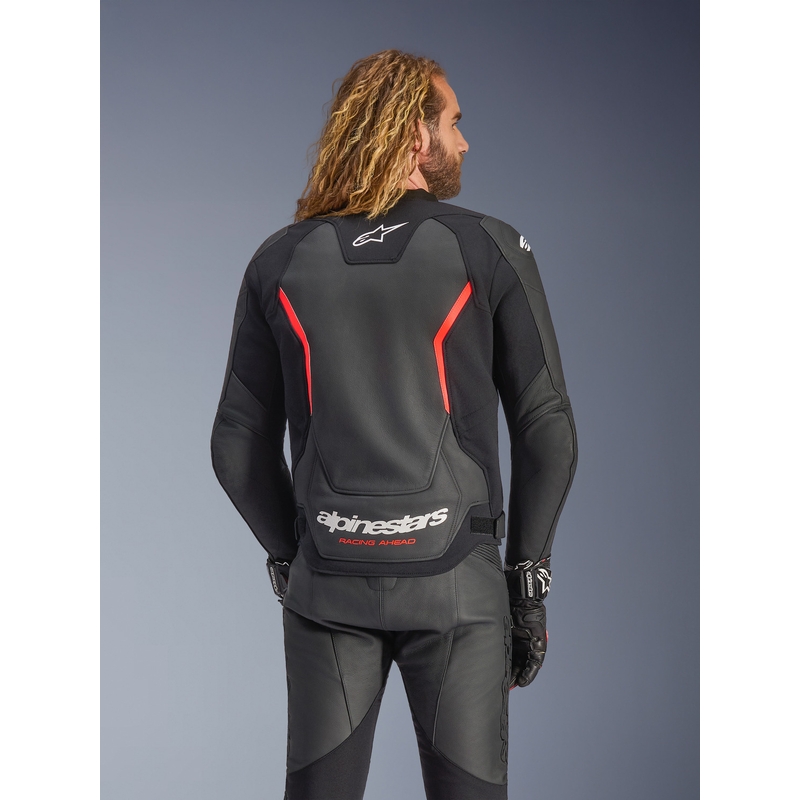 Chaqueta de moto de cuero Alpinestars GP Force V2 negra-rojo flúor-blanca