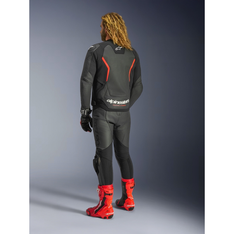 Chaqueta de moto de cuero Alpinestars GP Force V2 negra-rojo flúor-blanca