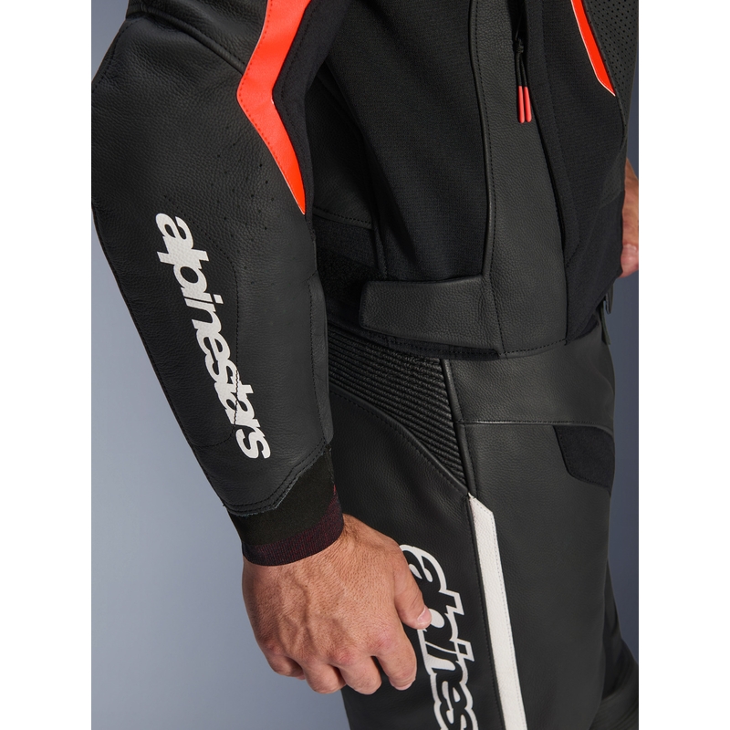 Chaqueta de moto de cuero Alpinestars GP Force V2 negra-rojo flúor-blanca