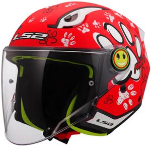 Casco de moto abierto para niños LS2 OF622 Funny II Paws rojo