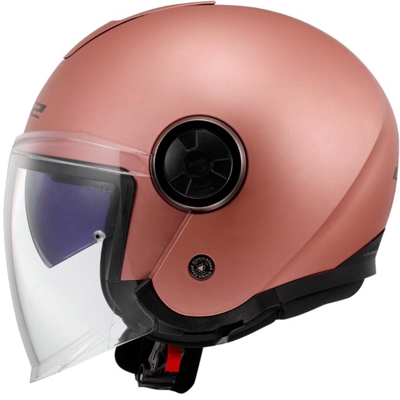 Casco de moto abierto LS2 OF620 Classy Solid, color oro mate-rosa.