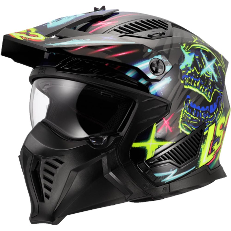 Casco de moto de trial LS2 OF606 Drifter Rayz negro-azul