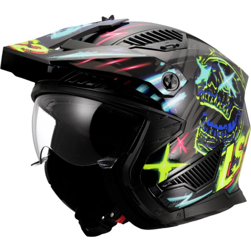 Casco de moto de trial LS2 OF606 Drifter Rayz negro-azul