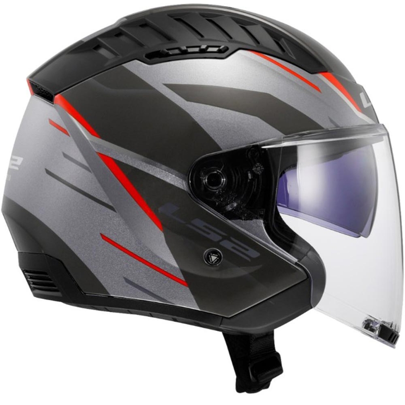 Casco de moto abierto LS2 OF600 Copter II Diston gris-rojo