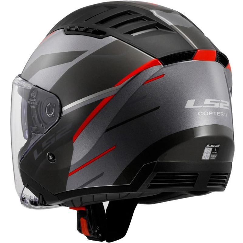 Casco de moto abierto LS2 OF600 Copter II Diston gris-rojo