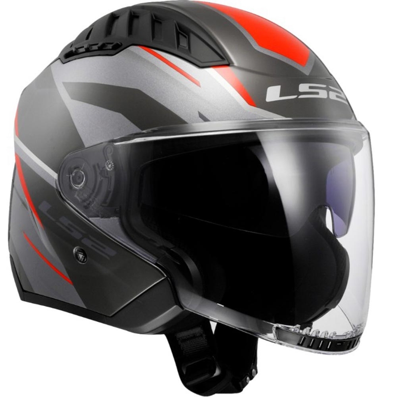 Casco de moto abierto LS2 OF600 Copter II Diston gris-rojo
