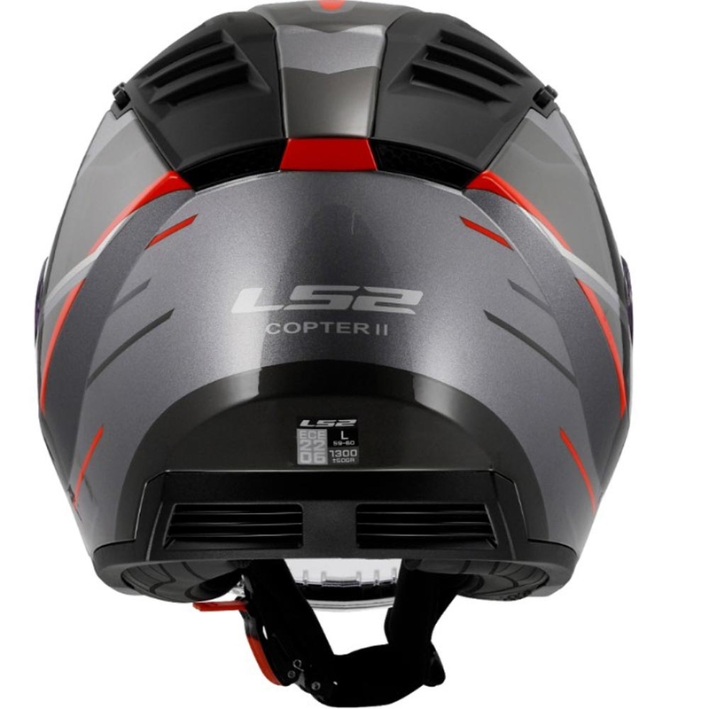 Casco de moto abierto LS2 OF600 Copter II Diston gris-rojo