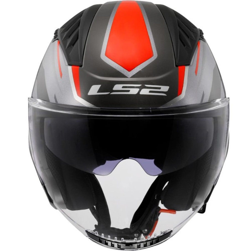 Casco de moto abierto LS2 OF600 Copter II Diston gris-rojo