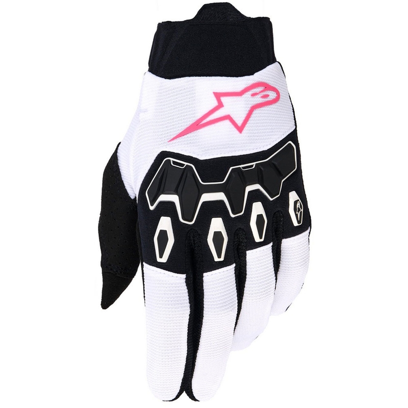 Guantes de motocross Alpinestars Stella Full Bore V2 para mujer (blanco, rosa fluorescente y negro)