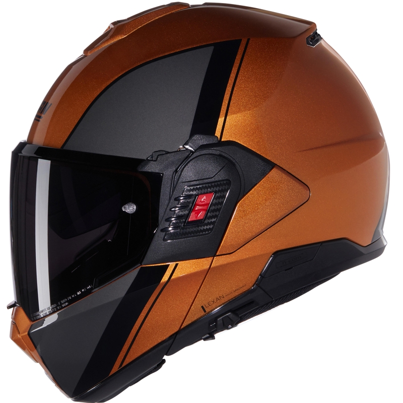 Casco de motocicleta abatible Nolan N120-1 Verniciatura Speciale N-COM 343 ocre brillante-negro