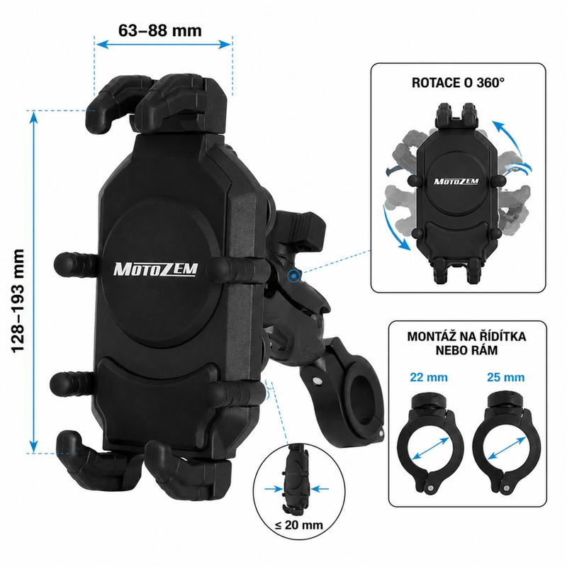 Soporte antivibración para teléfono móvil MotoZem Claw negro