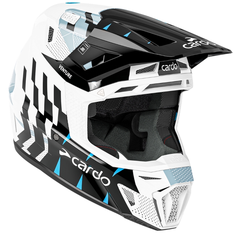 Casco de motocross con intercomunicador Cardo Venture negro-blanco-gris