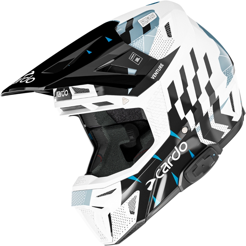 Casco de motocross con intercomunicador Cardo Venture negro-blanco-gris