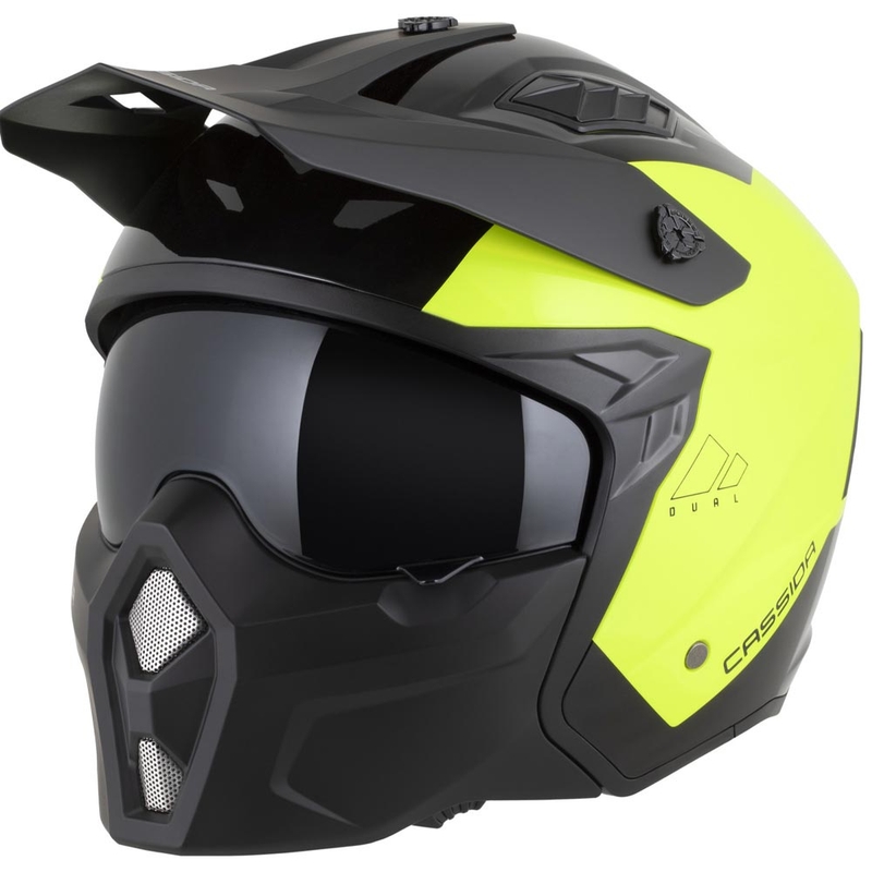 Casco modular de motocicleta Cassida Cross Country Dual amarillo flúor-negro