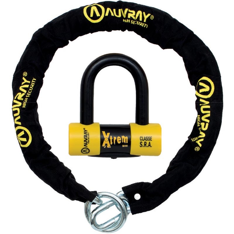 Candado de disco AUVRAY X-Lock con cadena de 120 cm, negro-amarillo