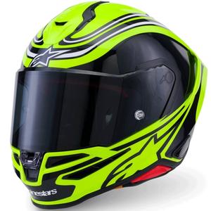 Casco integral de moto Alpinestars S-R7 Zeal, color amarillo flúor, negro y blanco.
