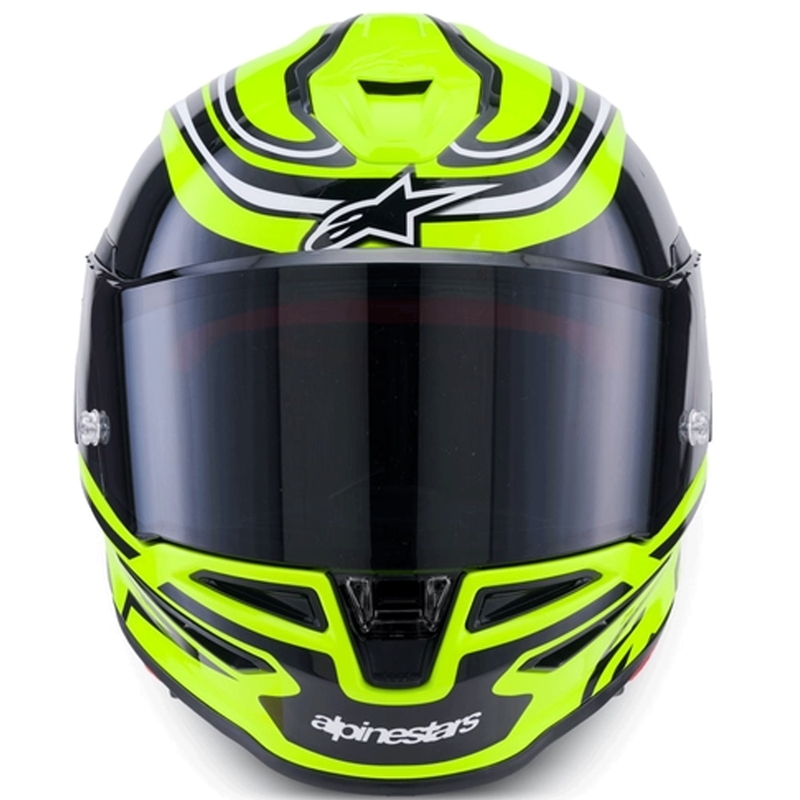 Casco integral de moto Alpinestars S-R7 Zeal, color amarillo flúor, negro y blanco.