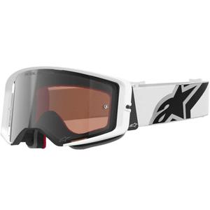 Gafas de motocross Alpinestars Supertech Corp, color blanco-gris con plexiglás rojo.