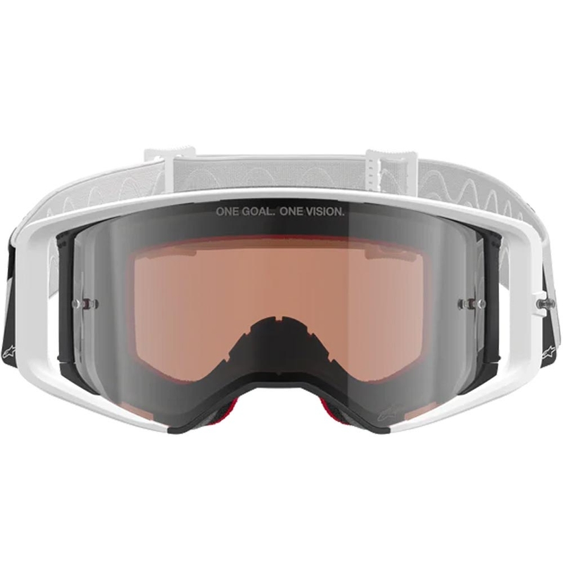 Gafas de motocross Alpinestars Supertech Corp, color blanco-gris con plexiglás rojo.