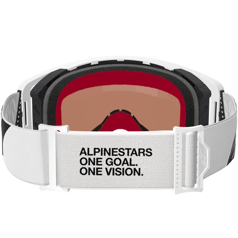 Gafas de motocross Alpinestars Supertech Corp, color blanco-gris con plexiglás rojo.