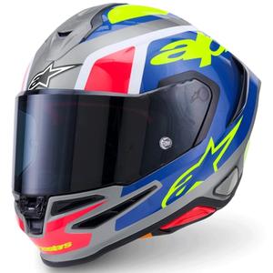 Casco integral de moto Alpinestars S-R7 Lumen, color plata-negro-rosa-amarillo flúor.