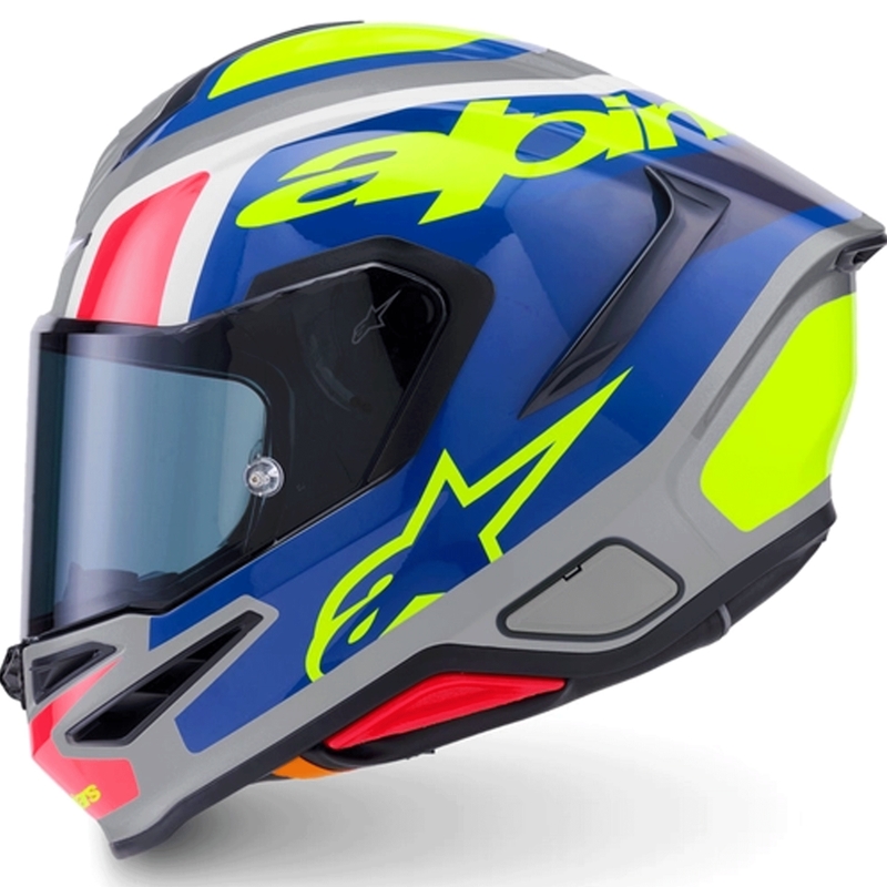 Casco integral de moto Alpinestars S-R7 Lumen, color plata-negro-rosa-amarillo flúor.