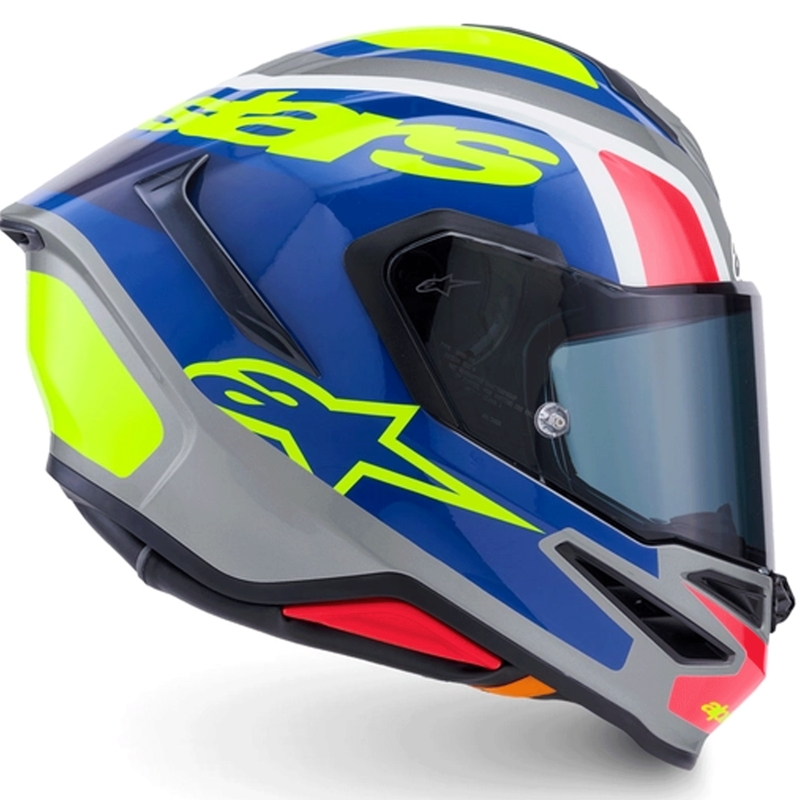 Casco integral de moto Alpinestars S-R7 Lumen, color plata-negro-rosa-amarillo flúor.
