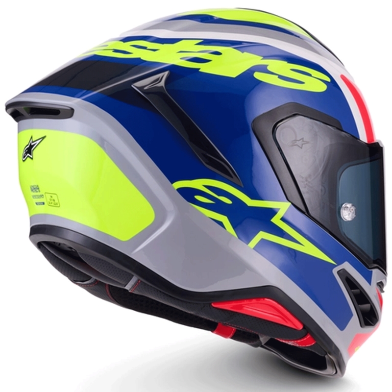 Casco integral de moto Alpinestars S-R7 Lumen, color plata-negro-rosa-amarillo flúor.