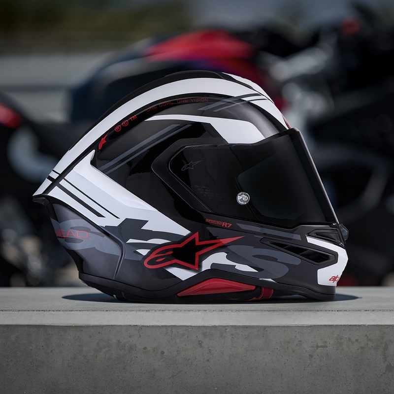 Casco integral de moto Alpinestars S-R7 A-Core negro-blanco-rojo