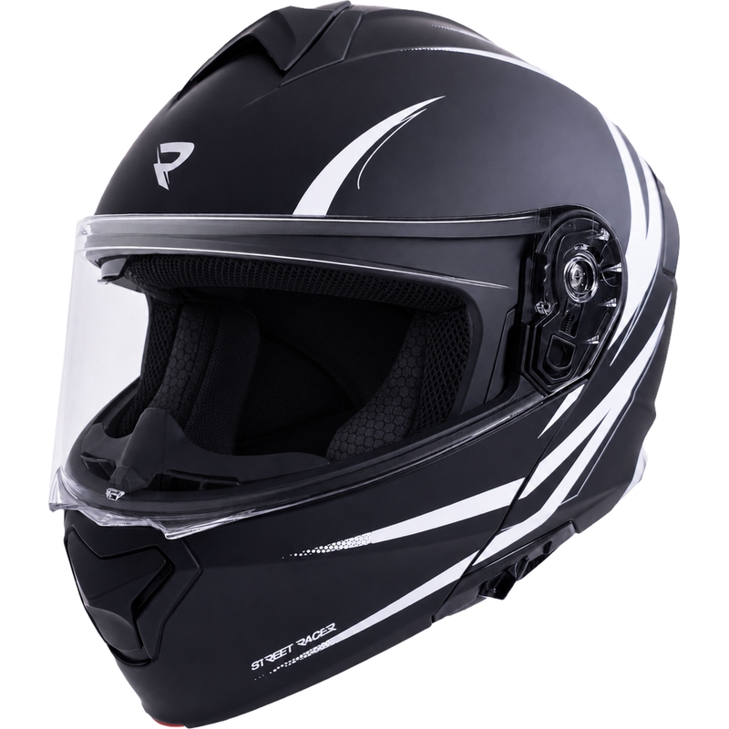 Casco de motocicleta abatible Street Racer Fury negro mate-blanco - muestra