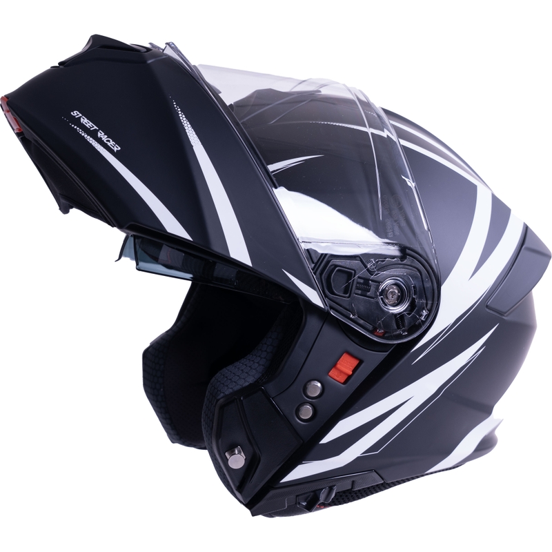 Casco de motocicleta abatible Street Racer Fury negro mate-blanco - muestra