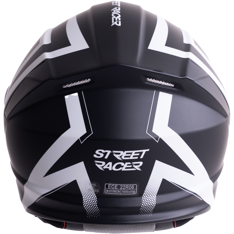 Casco de motocicleta abatible Street Racer Fury negro mate-blanco - muestra