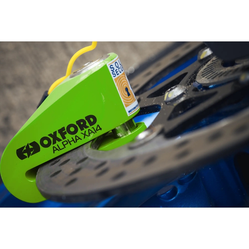 Candado antirrobo para frenos de disco Oxford Alpha Alarm XA14 - Edición limitada verde